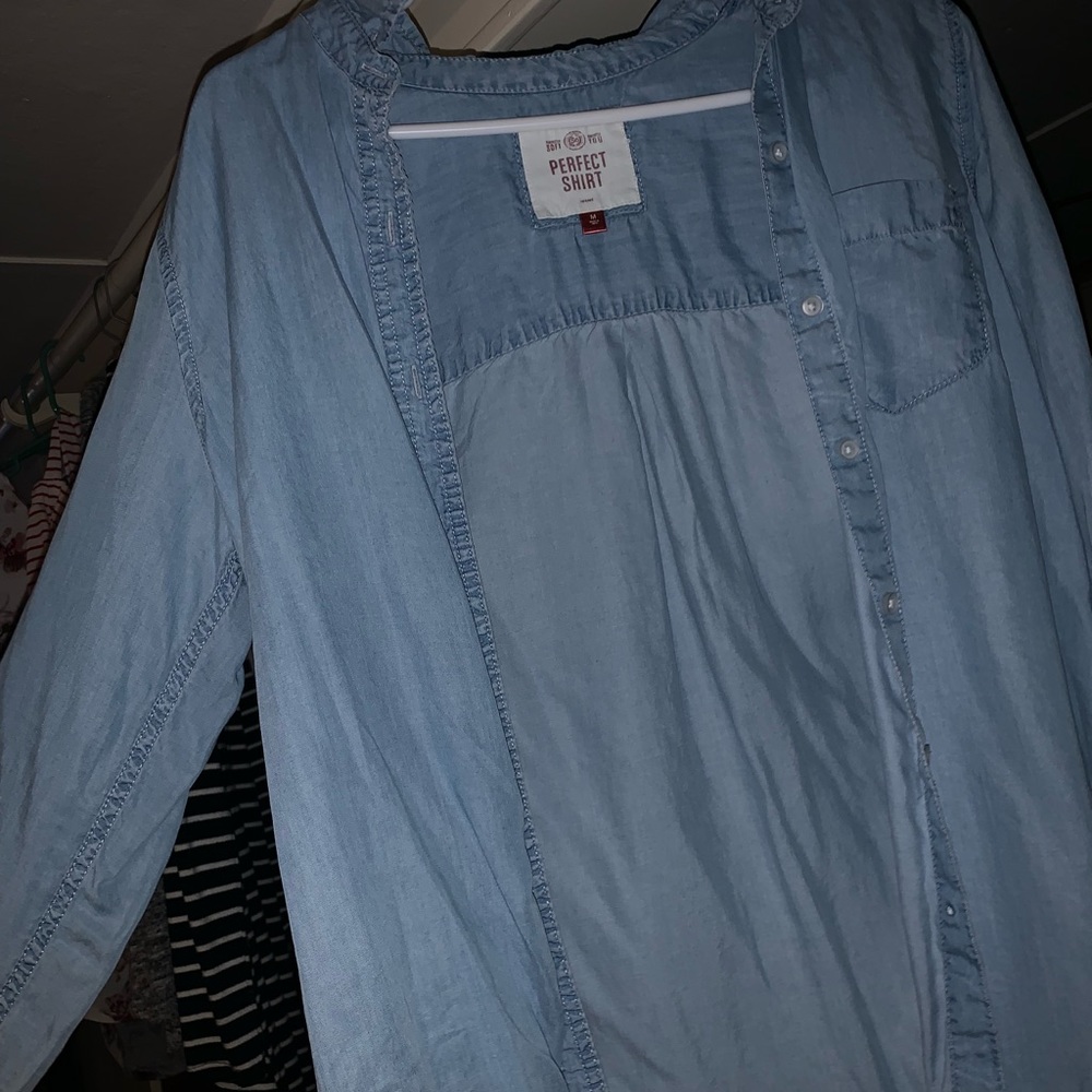 button down blue denim-like top